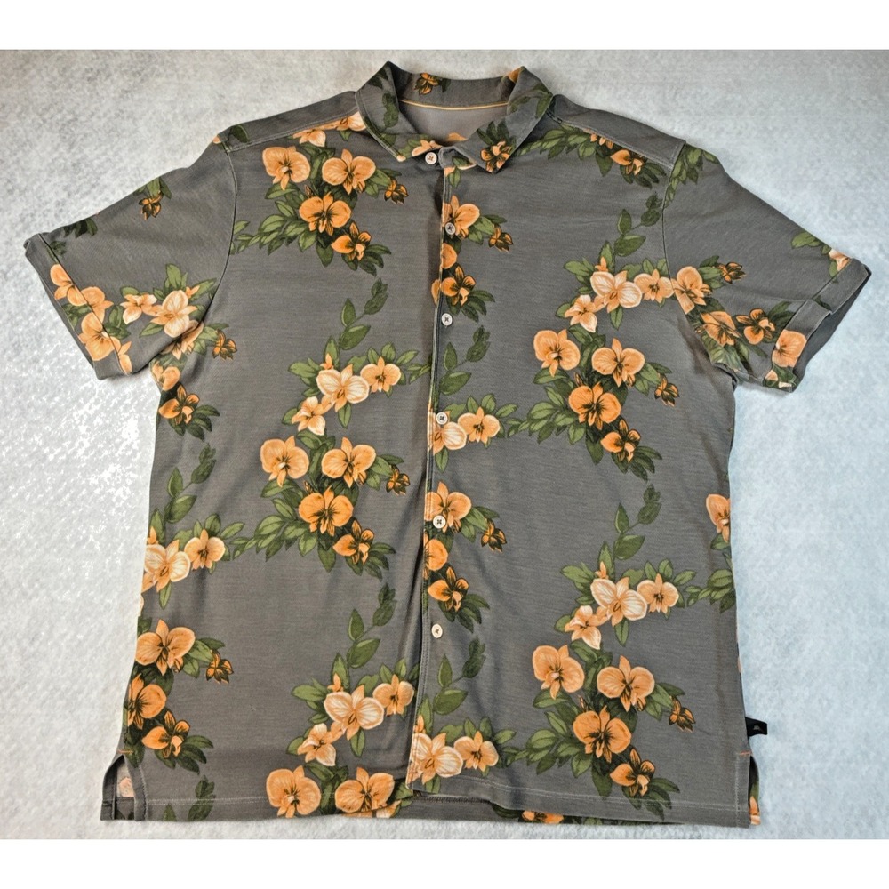 Tommy Bahama IslandZone Mens XL‎ Gray Tropical Hawaiian Camp Shirt Pima Cotton